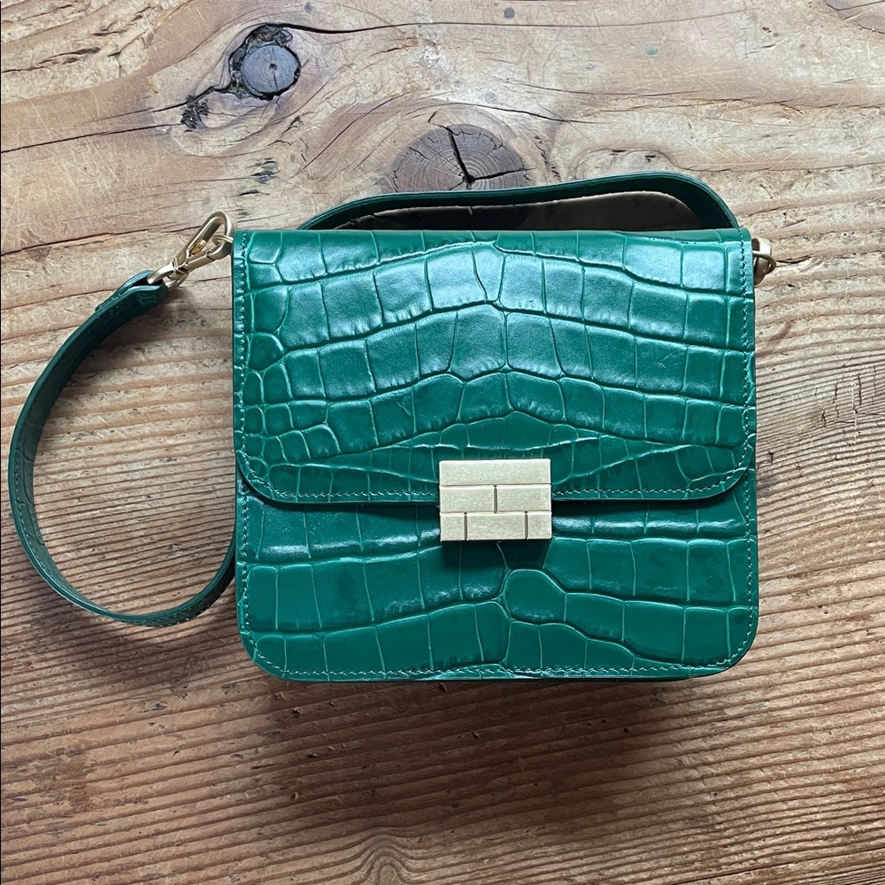 Frame Denim Green Crocodile-Embossed Crossbody Bag Le Signature Mini